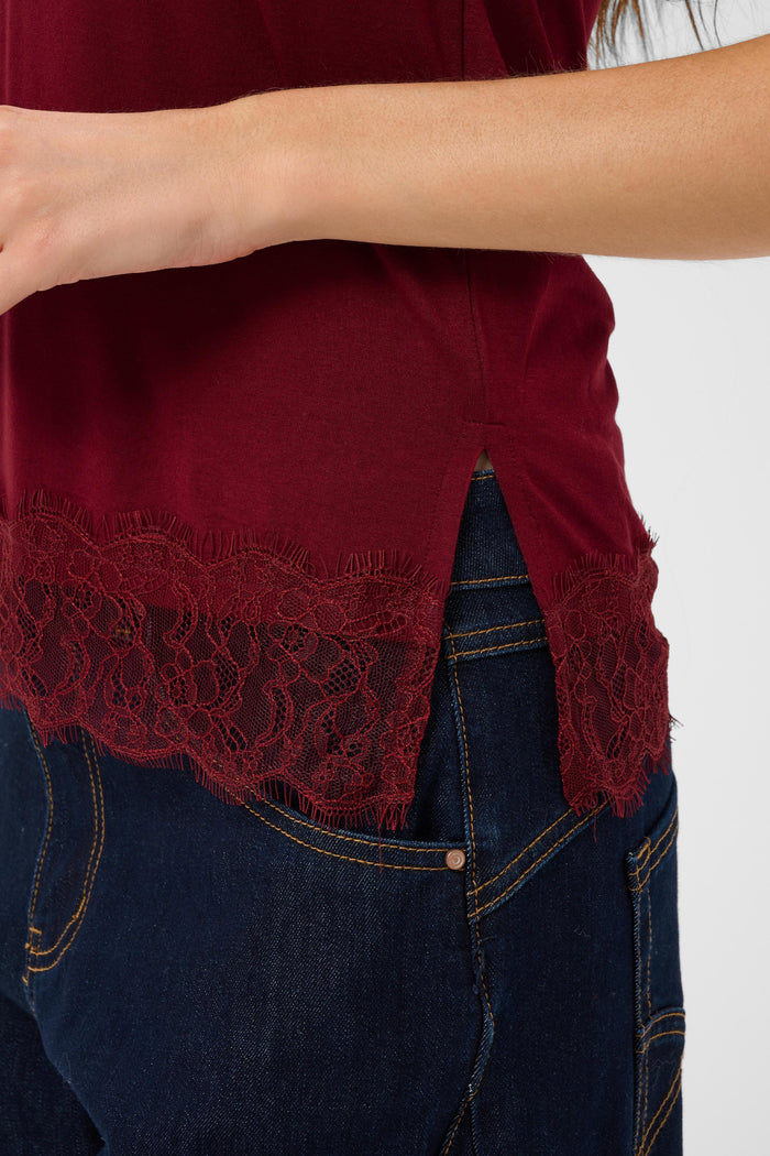 Cream 10615546 CrAlvaia Jersey Lace Top Cabernet burgundy jersey lace top Shop Cream at Dotique
