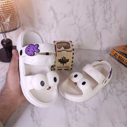 Cream Combo Slides Sandals - Maha fashions -  Women Footwear