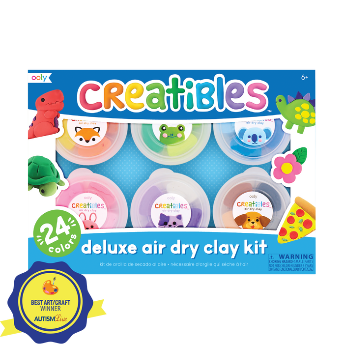 OOLY Creatibles Deluxe Air Dry Clay Kit front of packaging with Best Art/Craft award Autism Live