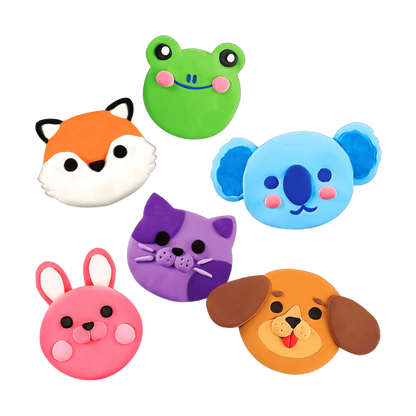 Completed, cute animals made from OOLY Creatibles Deluxe Air Dry Clay Kit