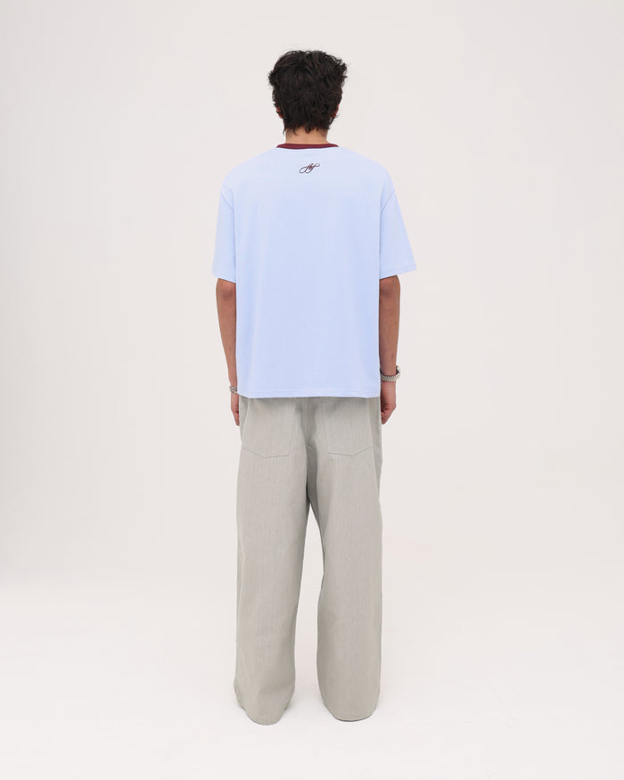 Crop Boxy Tee - Cornflower / Burgundy