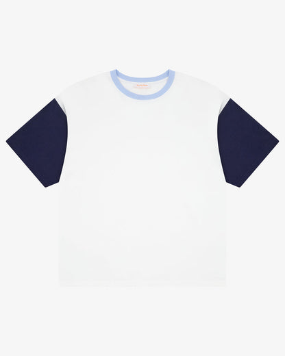 Crop Boxy Tee - White / Navy / Cornflower