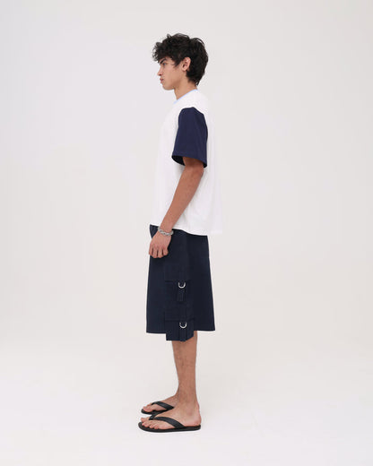 Crop Boxy Tee - White / Navy / Cornflower