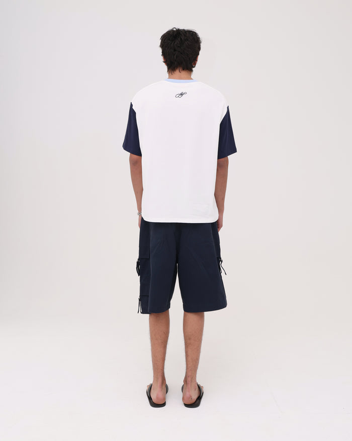 Crop Boxy Tee - White / Navy / Cornflower