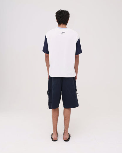 Crop Boxy Tee - White / Navy / Cornflower