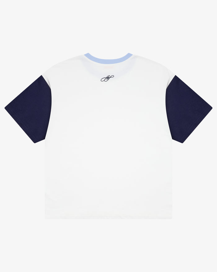 Crop Boxy Tee - White / Navy / Cornflower