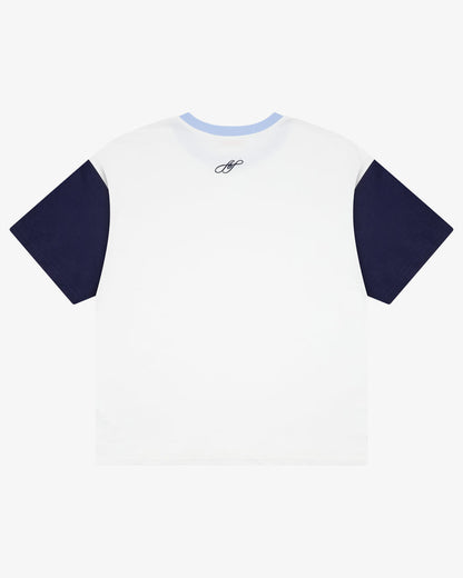 Crop Boxy Tee - White / Navy / Cornflower