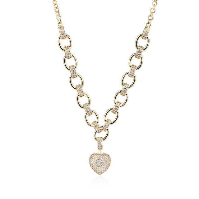 Cubic Zirconia Heart Pendant Necklace and Bracelet Fashion Jewelry Set