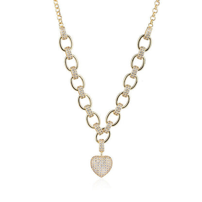 Cubic Zirconia Heart Pendant Necklace and Bracelet Fashion Jewelry Set