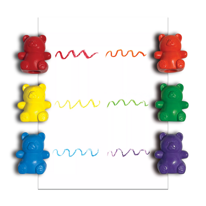 Cuddly Cubs bear finger crayons with color swatches on paper