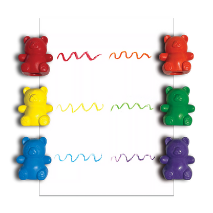 Cuddly Cubs bear finger crayons with color swatches on paper