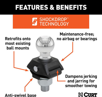 CURT 40047 RockerBall Cushion Hitch Trailer Ball 7500 lbs 2Inch Diameter 1Inch Shank