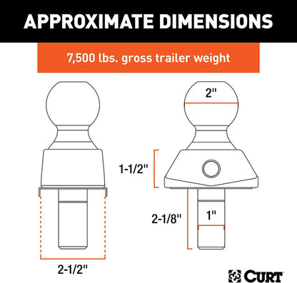 CURT 40047 RockerBall Cushion Hitch Trailer Ball 7500 lbs 2Inch Diameter 1Inch Shank
