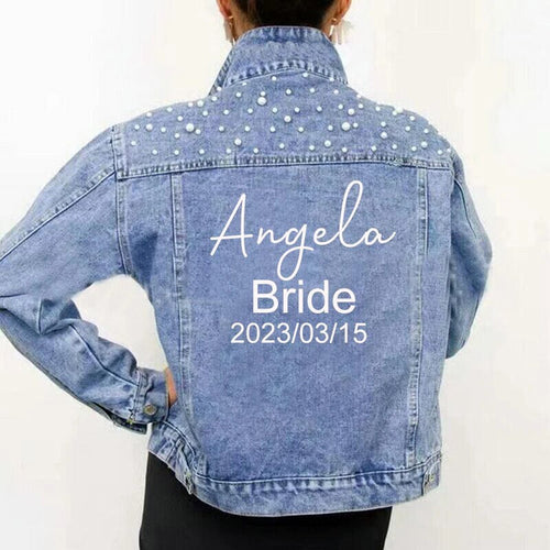Custom Denim and Pearls Jacket for the Bride - Fashion Bridal Accessory