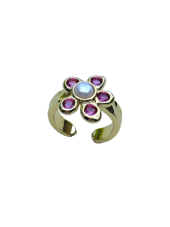 Dark Pink Pearl Petal Ring