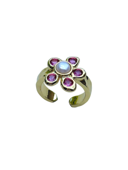 Dark Pink Pearl Petal Ring
