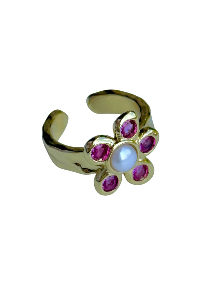 Dark Pink Pearl Petal Ring