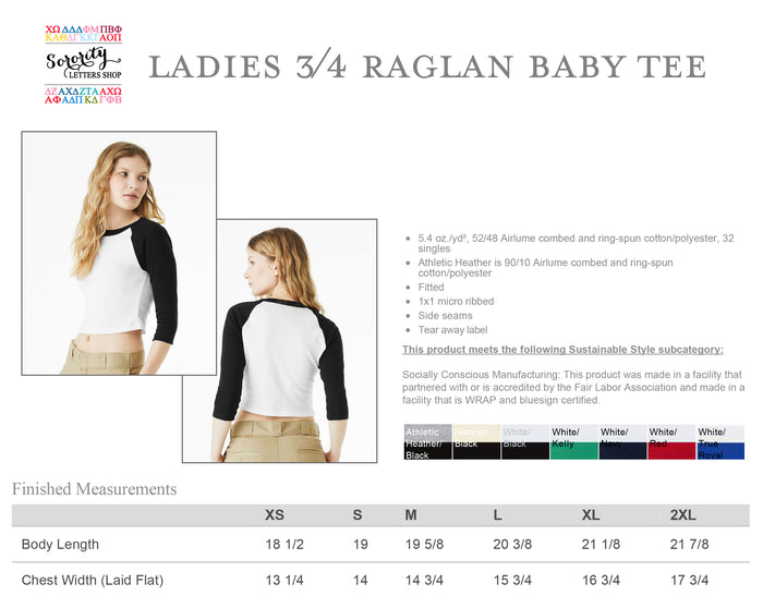 Delta Delta Delta Sorority Raglan Cropped Baby Tee
