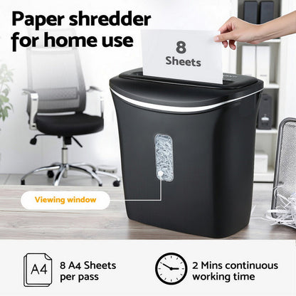Devanti 12L Cross-Cut Shredder 8-Sheet Paper Home Office Credit Card - Devanti