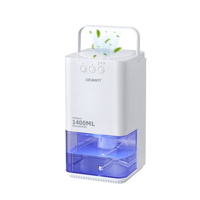 Devanti 1400ML Portable Dehumidifier Quiet Sleep Mode Timer Auto Off Bedroom White - Devanti