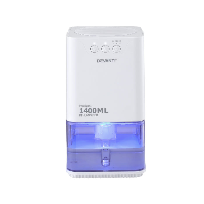 Devanti 1400ML Portable Dehumidifier Quiet Sleep Mode Timer Auto Off Bedroom White - Devanti