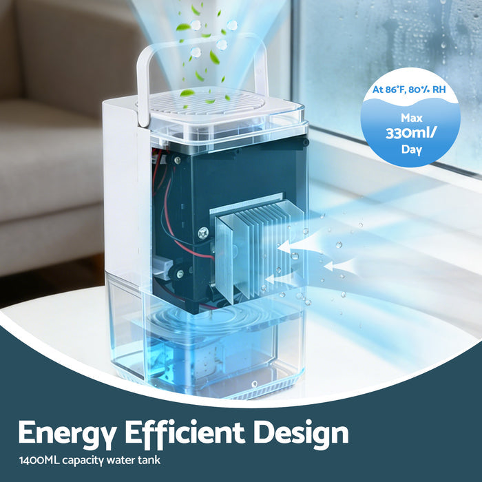 Devanti 1400ML Portable Dehumidifier Quiet Sleep Mode Timer Auto Off Bedroom White - Devanti