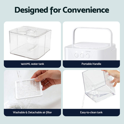Devanti 1400ML Portable Dehumidifier Quiet Sleep Mode Timer Auto Off Bedroom White - Devanti