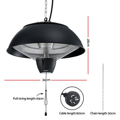 Devanti 1500W Electric Patio Infrared Heater Hanging Heaters Ceiling Mounted Remote - Devanti