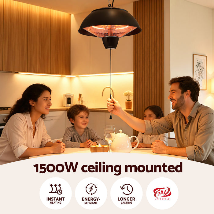 Devanti 1500W Electric Patio Infrared Heater Hanging Heaters Ceiling Mounted Remote - Devanti