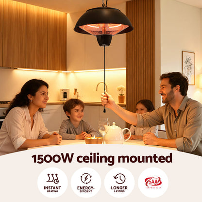 Devanti 1500W Electric Patio Infrared Heater Hanging Heaters Ceiling Mounted Remote - Devanti