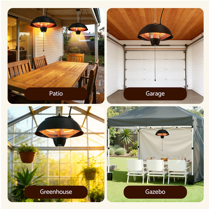 Devanti 1500W Electric Patio Infrared Heater Hanging Heaters Ceiling Mounted Remote - Devanti