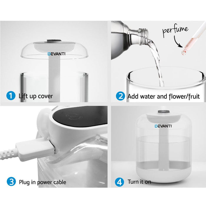 Devanti 1L Air Humidifier Ultrasonic Purifier Aroma Diffuser -Home Living Store - -