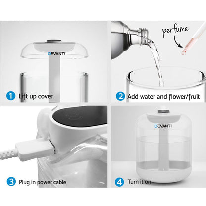 Devanti 1L Air Humidifier Ultrasonic Purifier Aroma Diffuser -Home Living Store - -