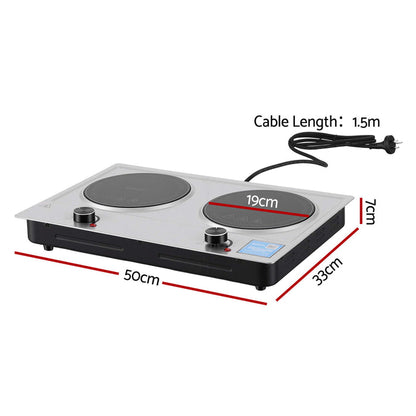 Devanti 2 Hobs Ceramic Cooktop Electric Hot Plate Infrared Knob Control 2400W - Devanti