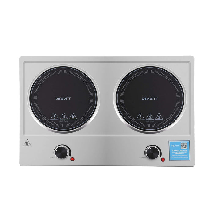 Devanti 2 Hobs Ceramic Cooktop Electric Hot Plate Infrared Knob Control 2400W - Devanti