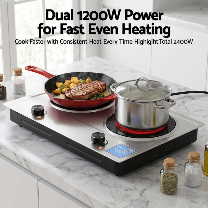 Devanti 2 Hobs Ceramic Cooktop Electric Hot Plate Infrared Knob Control 2400W - Devanti