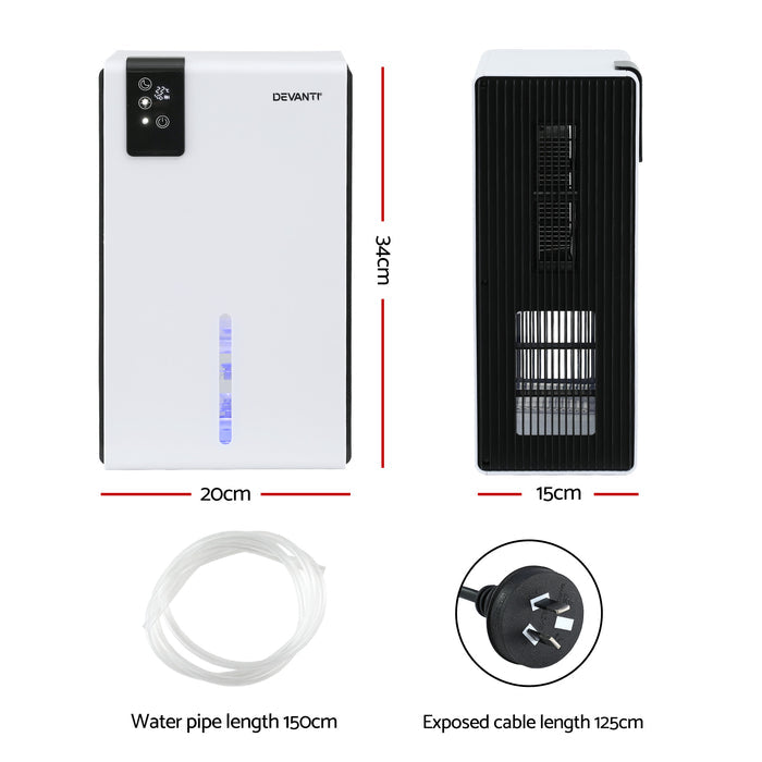 DEVANTI 2000ml  Portable Dehumidifier Moisture Absorber Home Bedroom Quiet Remote - Devanti