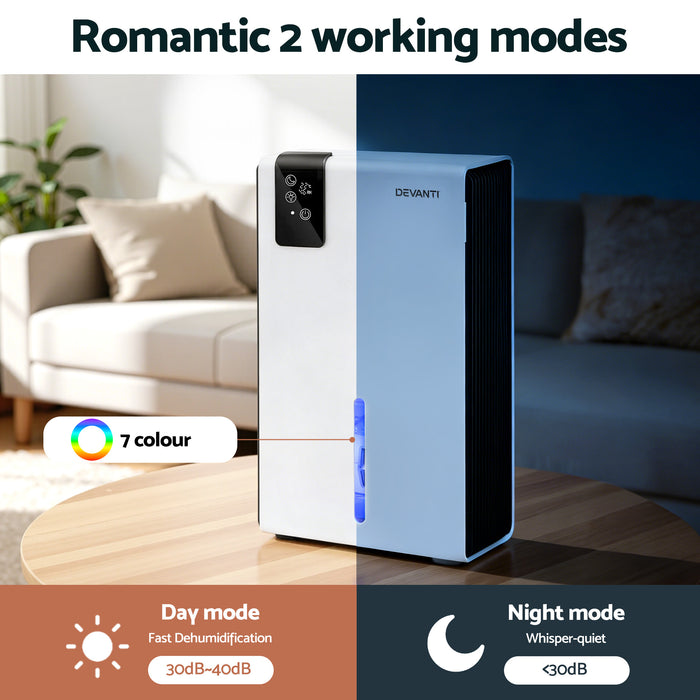DEVANTI 2000ml  Portable Dehumidifier Moisture Absorber Home Bedroom Quiet Remote - Devanti