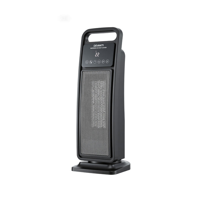 Devanti 2000W Ceramic Tower Heater Space Heaters Indoor Oscillating Black - Devanti