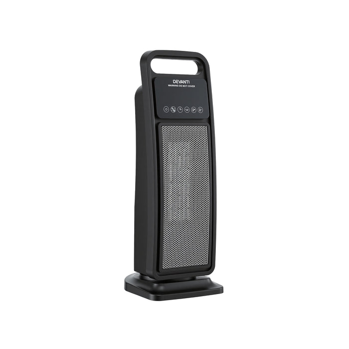 Devanti 2000W Ceramic Tower Heater Space Heaters Indoor Oscillating Black - Devanti