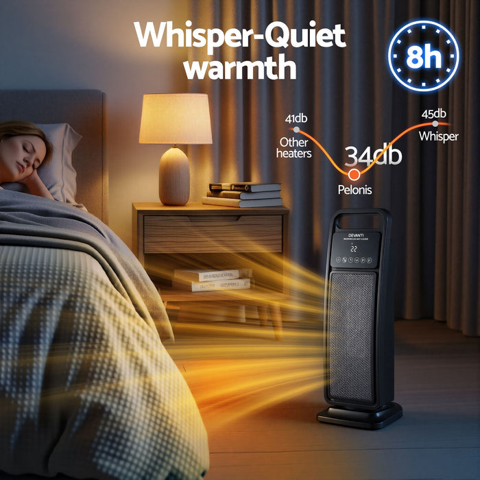 Devanti 2000W Ceramic Tower Heater Space Heaters Indoor Oscillating Black - Devanti