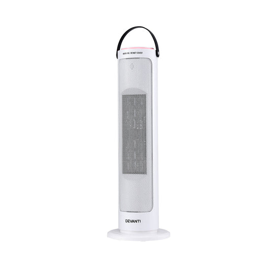 Devanti 2000W Ceramic Tower Heater Space Heaters Oscillating Indoor White - Devanti