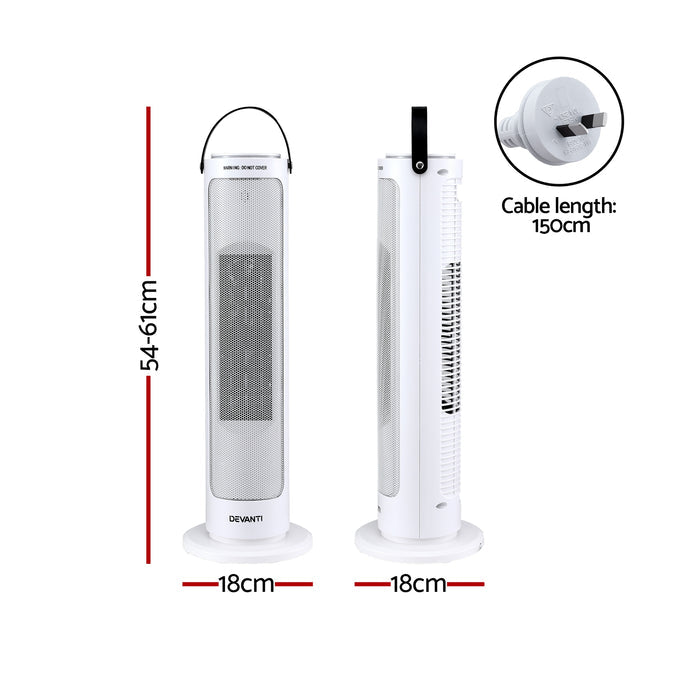 Devanti 2000W Ceramic Tower Heater Space Heaters Oscillating Indoor White - Devanti