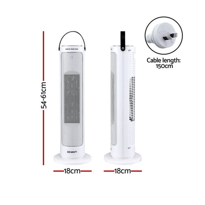 Devanti 2000W Ceramic Tower Heater Space Heaters Oscillating Indoor White - Devanti