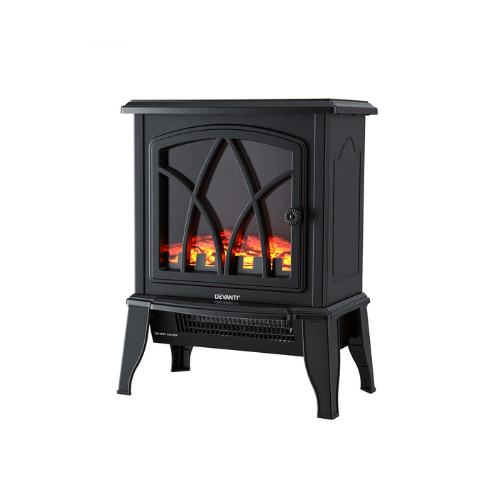 Devanti 2000W Electric Fireplace Heater Stove Freestanding 3D Flame Effect Indoor Space Heaters - Devanti