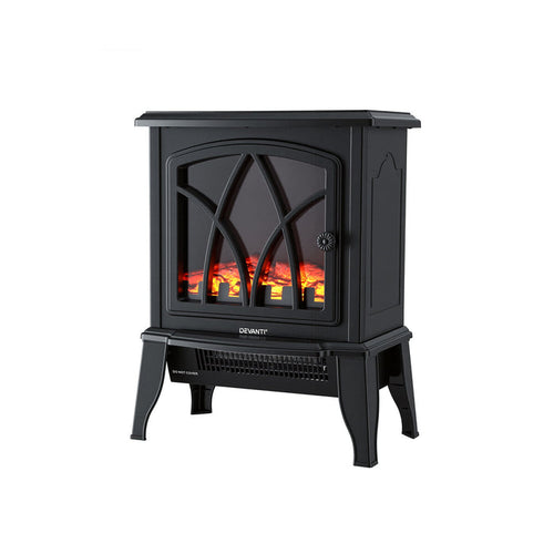Devanti 2000W Electric Fireplace Heater Stove Freestanding 3D Flame Effect Indoor Space Heaters - Devanti