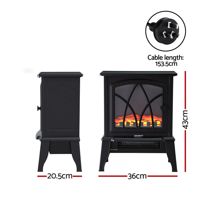 Devanti 2000W Electric Fireplace Heater Stove Freestanding 3D Flame Effect Indoor Space Heaters - Devanti