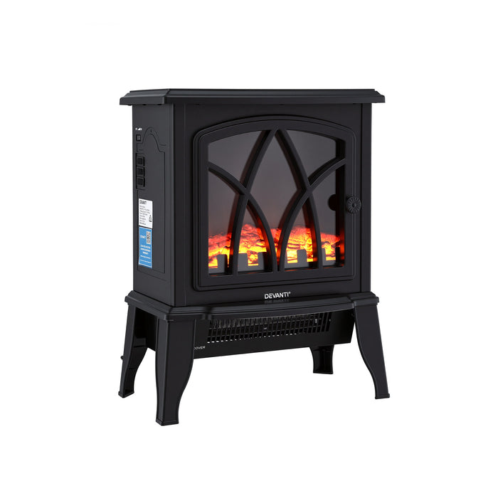 Devanti 2000W Electric Fireplace Heater Stove Freestanding 3D Flame Effect Indoor Space Heaters - Devanti