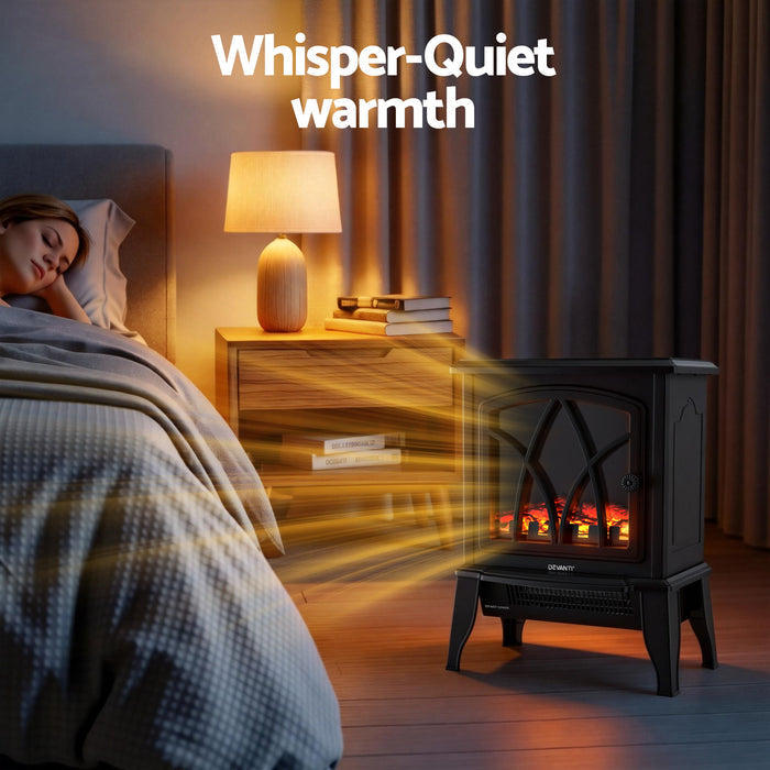 Devanti 2000W Electric Fireplace Heater Stove Freestanding 3D Flame Effect Indoor Space Heaters - Devanti