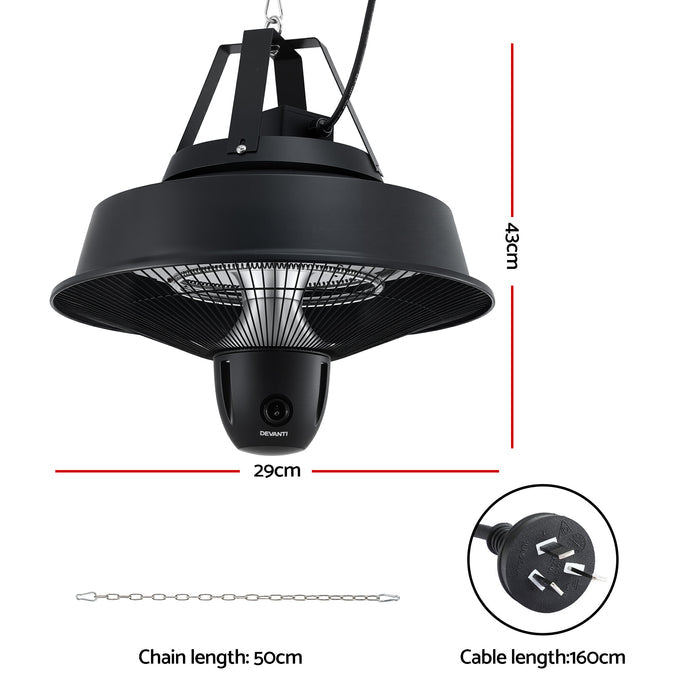 Devanti 2000W Electric Patio Heater Ceiling Mounted Hanging Heaters Remote - Devanti